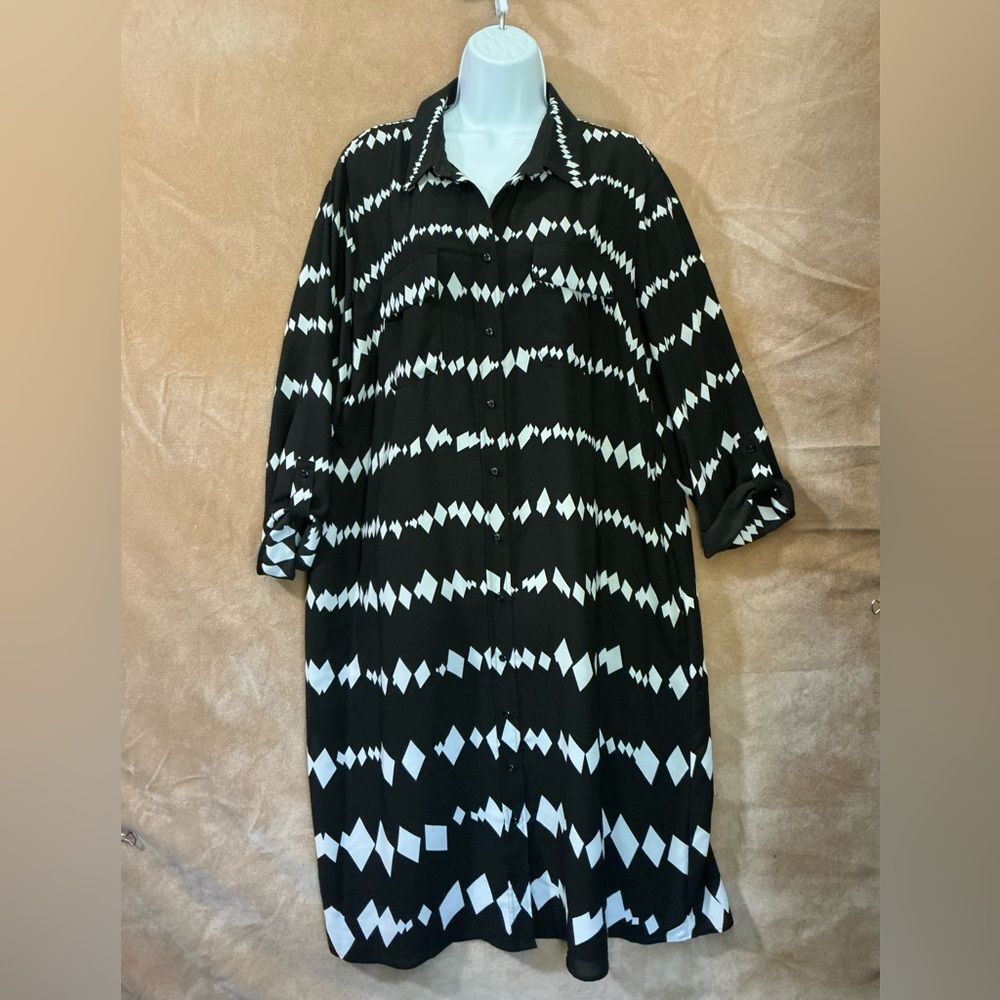Investments Black and White Geometric Shirt dress‎ XL